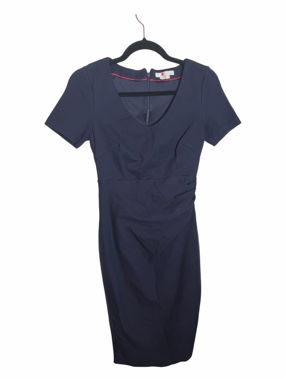 Boden Navy Sheath Dress V-Neck Short Sleeve Knee Pleated Zip Size 4